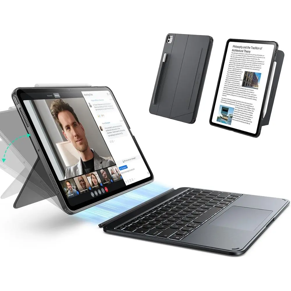 13 Detachable Keyboard Case for iPad Pro, Magnetic, Rotatable, Backlit, Large Trackpad, Gray