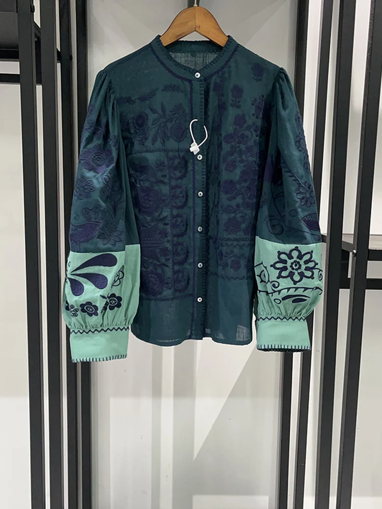 

Классическая цветочная вышивка, фонарь на пуговицах, све, круглый Ne, женский, хлопковый, длинный све, весна 2026