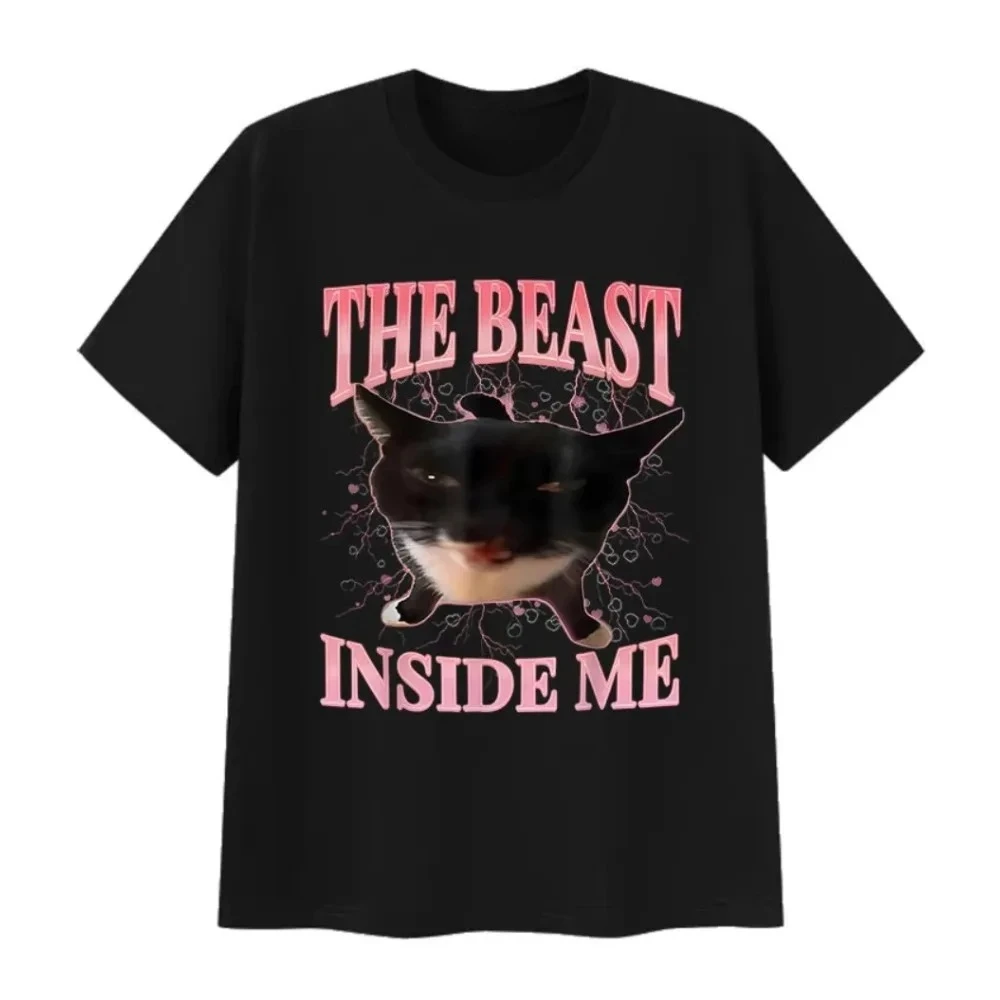 

Футболка The Beast Inside Me Funny Cat Meme для женщин, летняя винтажная футболка в стиле Харадзюку, повседневные футболки с графическим рисунком, летние футболки Y2K