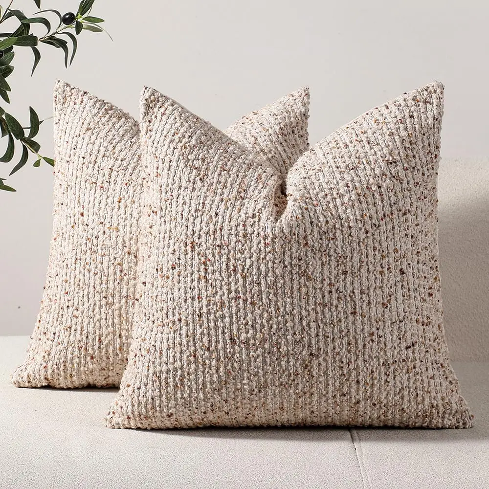 

Striped Throw Pillow Covers Set of 2 Textured Boucle Chic Morden Boho Accent Farmhouse Square Decorative Couch Pillow Covers