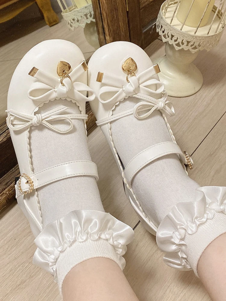 Japanese Kawaii Mary Janes Shoes Women Butterfly-knot Sweet Lolita Pumps Shoes Female Heart-shaped Causal Cute Square Heel Shoes