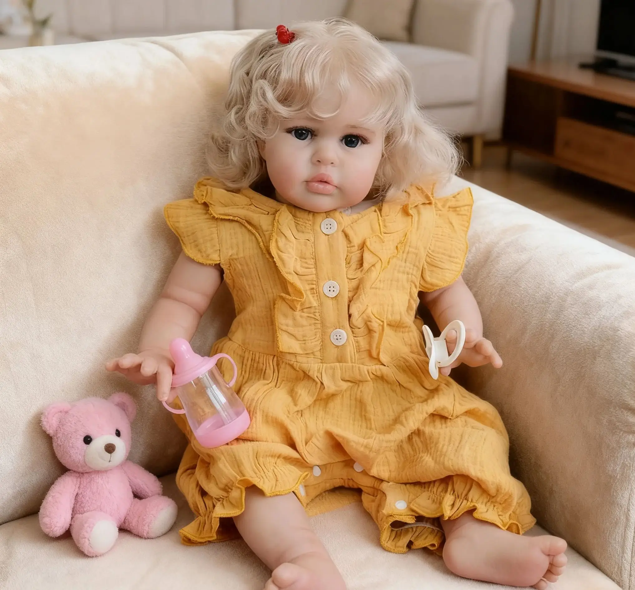 NPK 24''3D pintura con venas visibles mano raíz pelo realista Reborn Ellie niño bebé aspecto Real muñeca de arte coleccionable