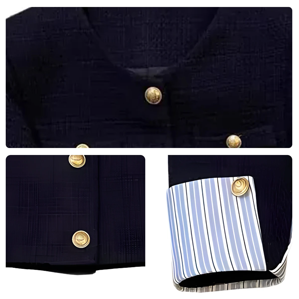 Navy Blue Short Jacket for Women Fashion Striped Patchwork Long Sleeve Coat Woman Spring Autumn French Gold Button Tweed Jacket 6 Navy Blue Short Jacket for Women Fashion Striped Patchwork Long Sleeve Coat Woman Spring Autumn French Gold Button Tweed Jacket 6