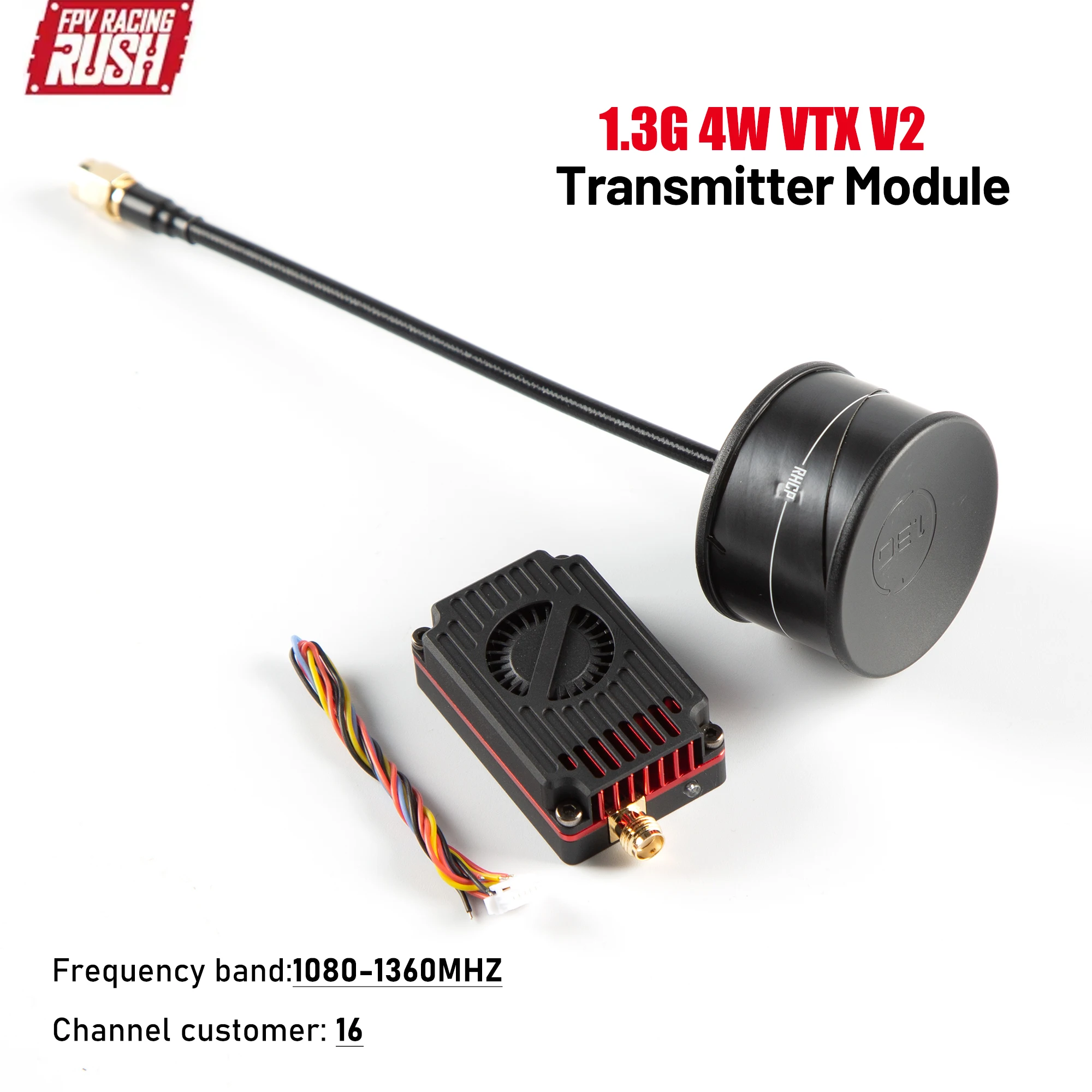 

RUSHFPV 1.3G 4W V2 VTX 16-канальный передатчик изображения, переключаемый видеопередатчик, модуль передачи для RC FPV квадрокоптера для фристайла