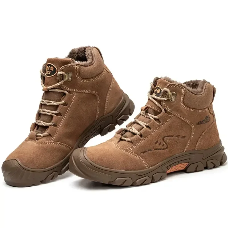 Winter Outdoor Warm Men's Safety Boots Protective Shoes Brown Simple Anti Smashing And Anti Piercing Protection Toes Comfortable