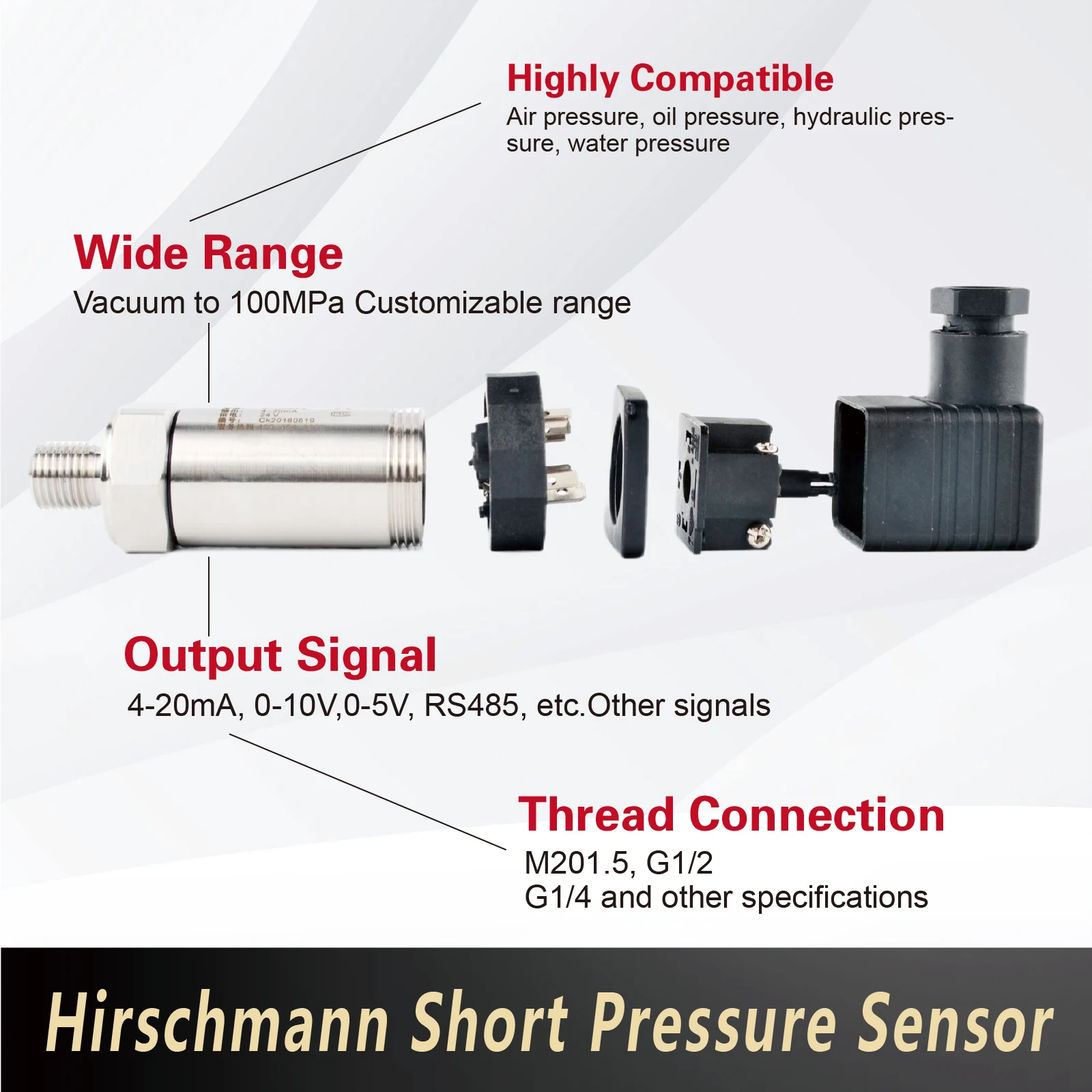 100 bar 100 psi Industrial Pressure Transmitter G1/2 Thread 4‑20 ma 0‑10 v For Oil Water Gas 1 bar 10 bar Rs485 Modbus