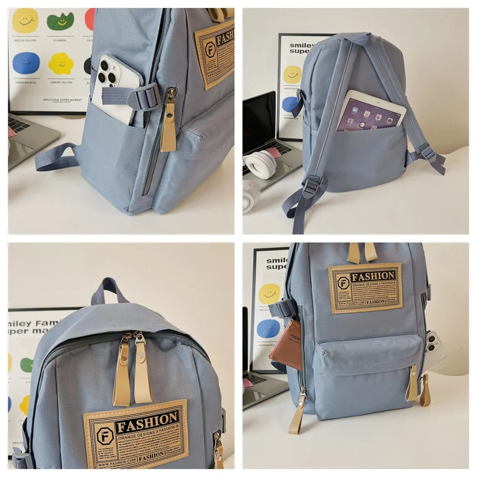 Mochila impermeável de grande capacidade, monocromática, bolsa portátil de nylon casual com alça ajustável, bolsa escolar versátil na moda