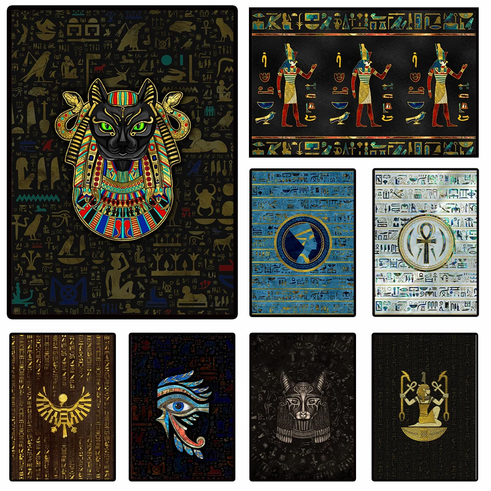 Egyptian Culture Mystery Posters and Pictures Egypt Words Cat Pharaoh Horus Eyes Canvas Painting Wall Art Exotic Home Decor