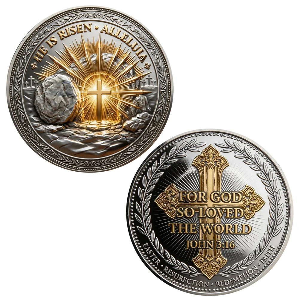 Moneda Conmemorativa Cristiana de 1 Pieza, con la Frase 'Él ha resucitado, Aleluya', 'Para que Dios ame tanto al mundo', Cruz, Regalo Religioso