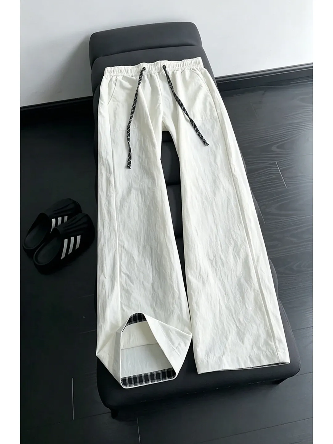 

White Nylon Quick Dry Ice Silk Men's Summer Casual Pants Straight Leg Loose Wide Leg Trousers Comfortable Breathable Polyeste...