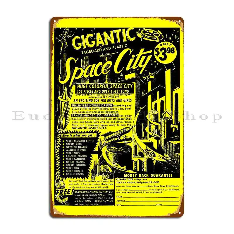 Space City Atomic Age Toy Advert Metal Plaque Poster Classic Designing Pub Mural Wall Decor Designing Tin Sign Poster