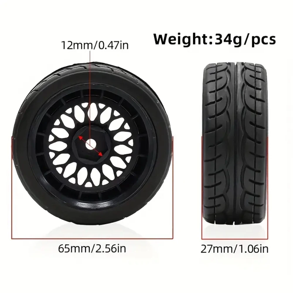 

4Pcs RC Car Tires & Wheels - 12mm Hex Hub for WLtoys 144001, 1/10, 1/16, 1/18 Scale - Durable Rubber Tyre Upgrade Parts