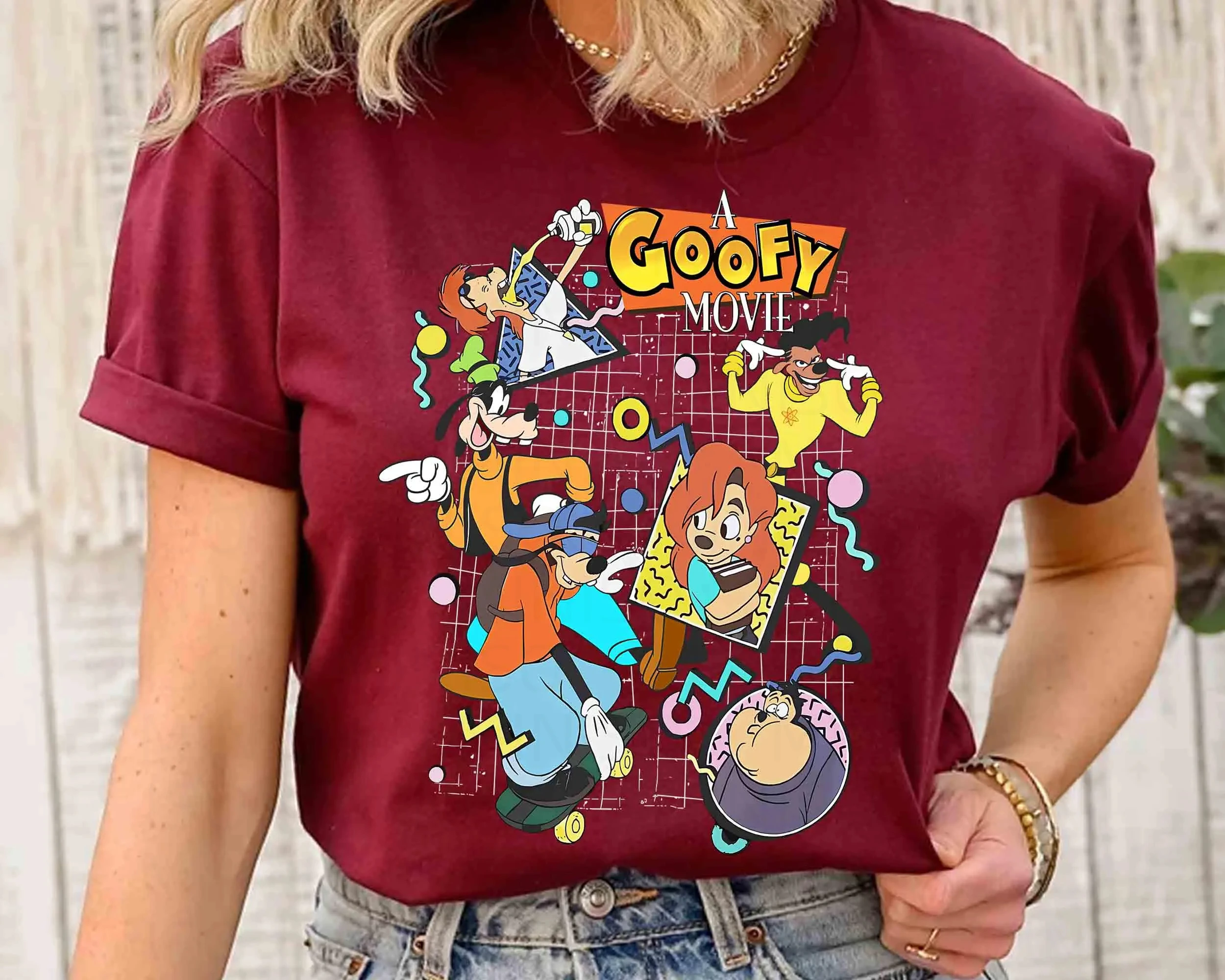 90s مجموعة شخصيات الفيلم جوفي تي شيرت ديزني باورلاين ماكس جوف روكسان تي شيرت ديزني لاند عطلة الأسرة 2025 رحلة هدية