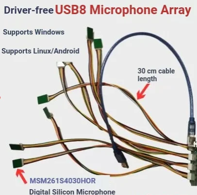for Androidlinuxwindows Sound Source Localization，USB 6 mic 8 mic 16 Microphone Array Driver Free