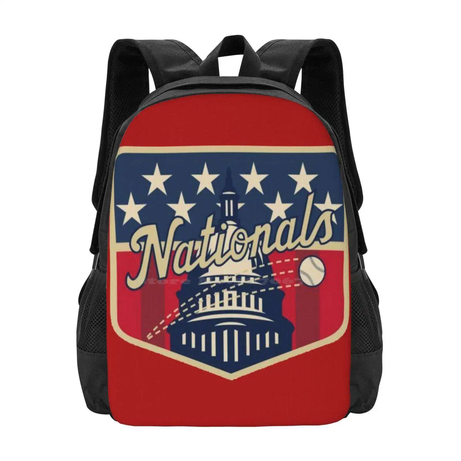 Reimagined-Large Capacity School Backpack Laptop Bags Reimagined Baseball Ideas Unique Logo National League Area Code 202