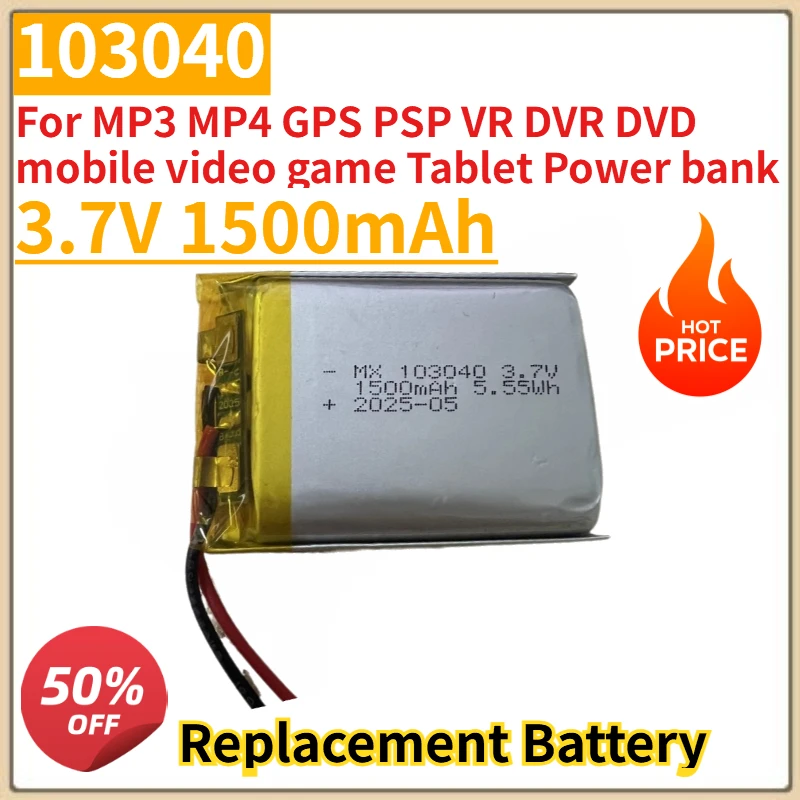 

New 3.7V 1500mAh 103040 Rechargeable Battery For MP3 MP4 GPS PSP VR DVR DVD mobile video game Tablet Power bank