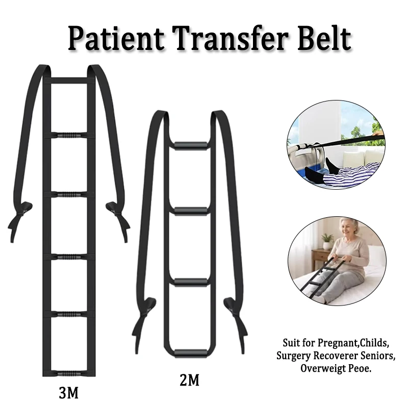 Adjustable Bed Ladder Assist Strap Bed Pull Up Aid Rope with Non Slip Handles Bed Sit Up Helper for Paralyzed Bedridden Patients