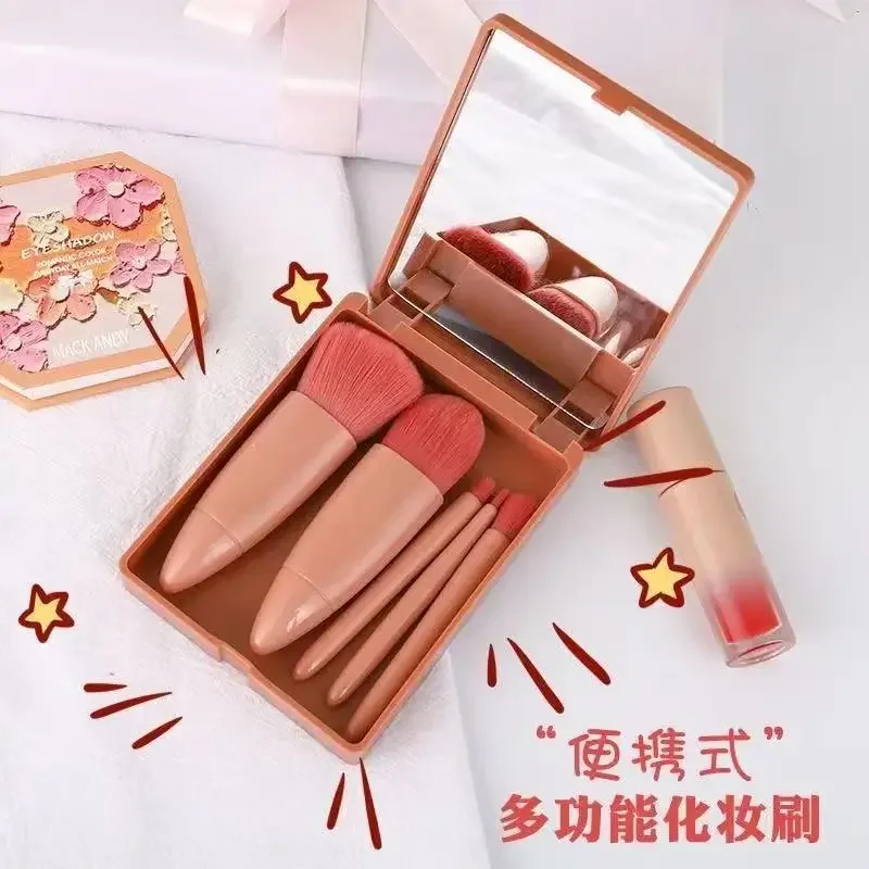 Makeup Brush Mini with Mirror Multifunctional Loose Powder Brush Blush Foundation Eyeshadow Brush