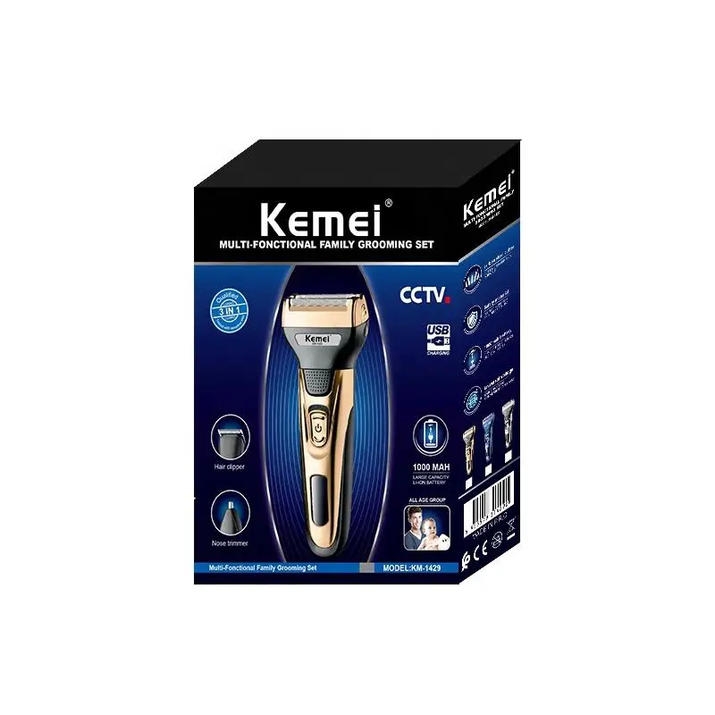 Kemei 1429 電気シェーバーバリカン鼻毛トリマー 3in1 ひげトリマー充電式シェーバーマシン男性用ヘアトリマー