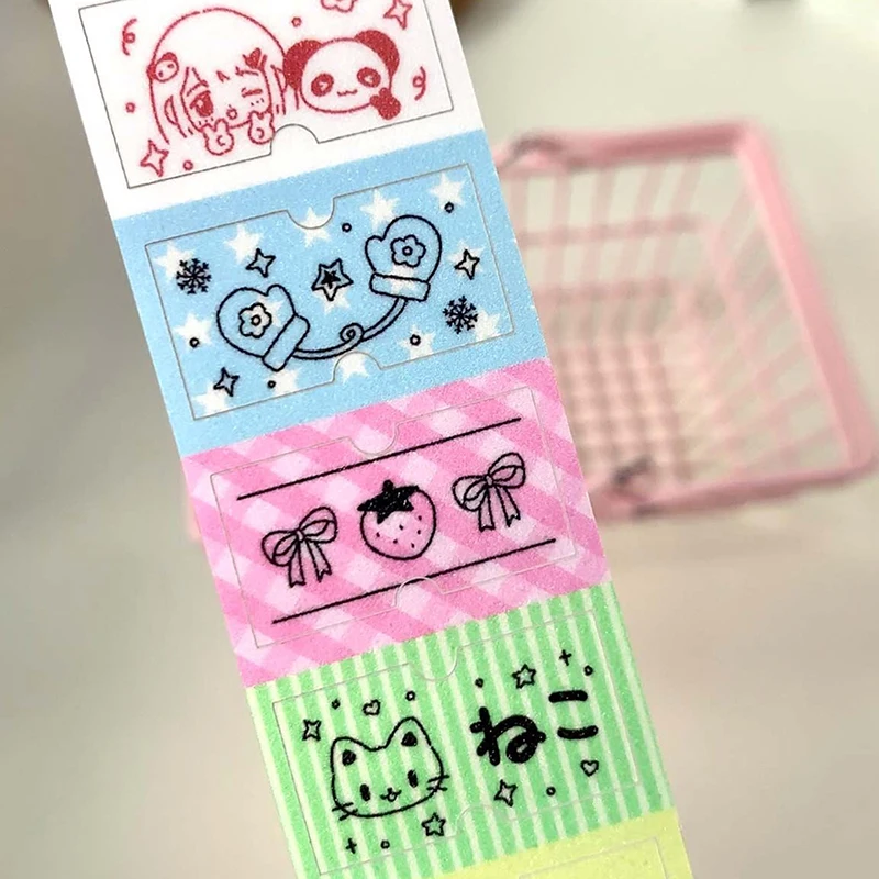 WAKAWAKA Kawaii Label Sticker Tapes Shiny Deco Sticker For Arts Crafts Album Winter Theme Masking Tapes