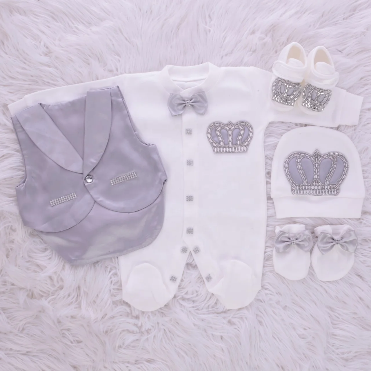 Dollbling Baby Tuxedo 5-Piece Set Bowtie boys Toddler Dressy Vests and Formal Blazers Little gentleman coming home Layette Set