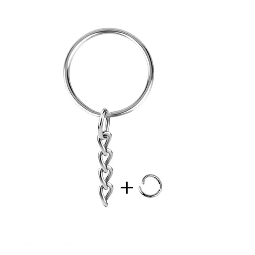 Metal Chaveiro com Corrente, Cor Prata Jump Rings, Anel Aberto e Conector, Jóias DIY, 1 ", 10 Pcs, 30 Pcs, 50Pcs