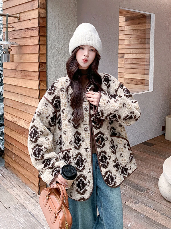 

Ретро-куртка из овечьей шерсти с цветными вставками, женская, утепленная, из кожи и меха, для осени и зимы, теплая, для повседневной носки