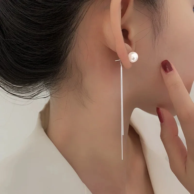 F.I.N.S 925 Silver Earrings For Women Long Tassel Ear Line Pendientes Pearl Dangling Piercing Ear Fine Jewelry Accessories