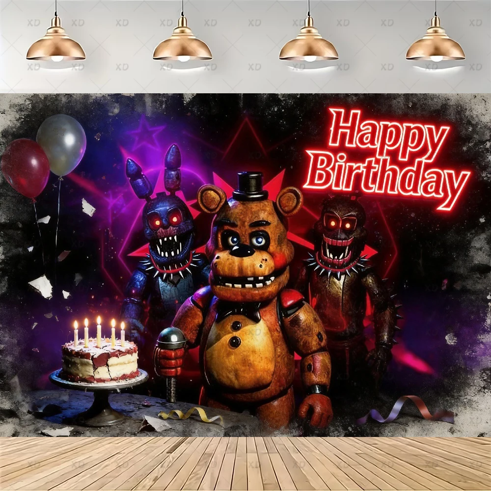 Five Nights at Freddy's Themen-Geburtstagsparty Dekorations-Set Banner Zubehör Ballon-Set Tortendekoration Banner Cartoon-Hintergrund Geschenk – Detail 10