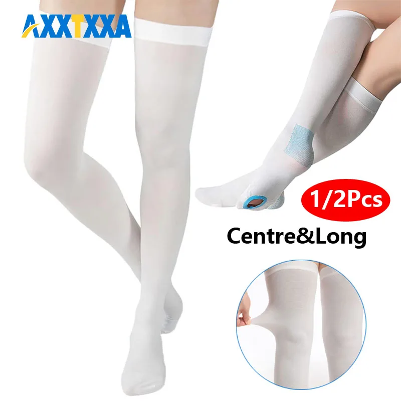 1/2Pair Anti Embolism Stockings, Ted Hose White Compression Socks - Knee High Compression Socks for Swelling, Recovery Aid, DVT