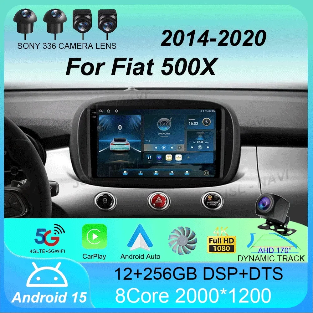 

Car Radio Android 15 Carplay Auto for Fiat 500X 2014-2020 Multimedia Video Player Navigation GPS Stereo WIFI+4G 2 Din 2din DVD