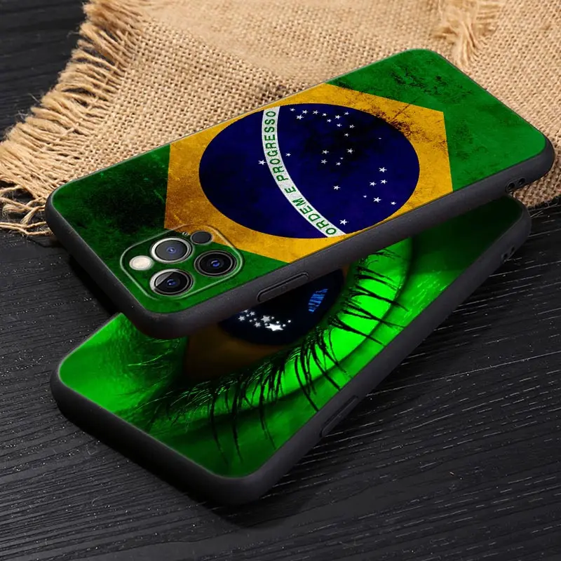 Brazil Flag Brazilian Football Funda For iphone 14 Case For iPhone 15 11 12 13 Mini 14 Pro Max XS 7 8 15 Plus SE Case Soft Cover