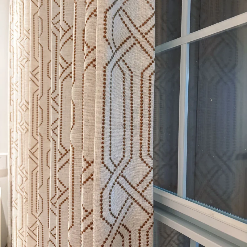 Geometric Embroidery Polygon Beige Jacquard Thickened Curtains for Living Room Bedroom French Window Customized Products
