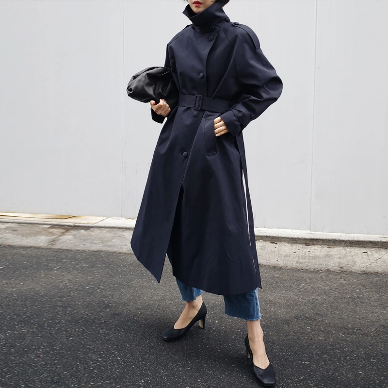 Johnature Autumn New Fashion Sashes Trench For Women 2025 Korean Solid Color Turn-down Collar Loose Pockets Female Coats