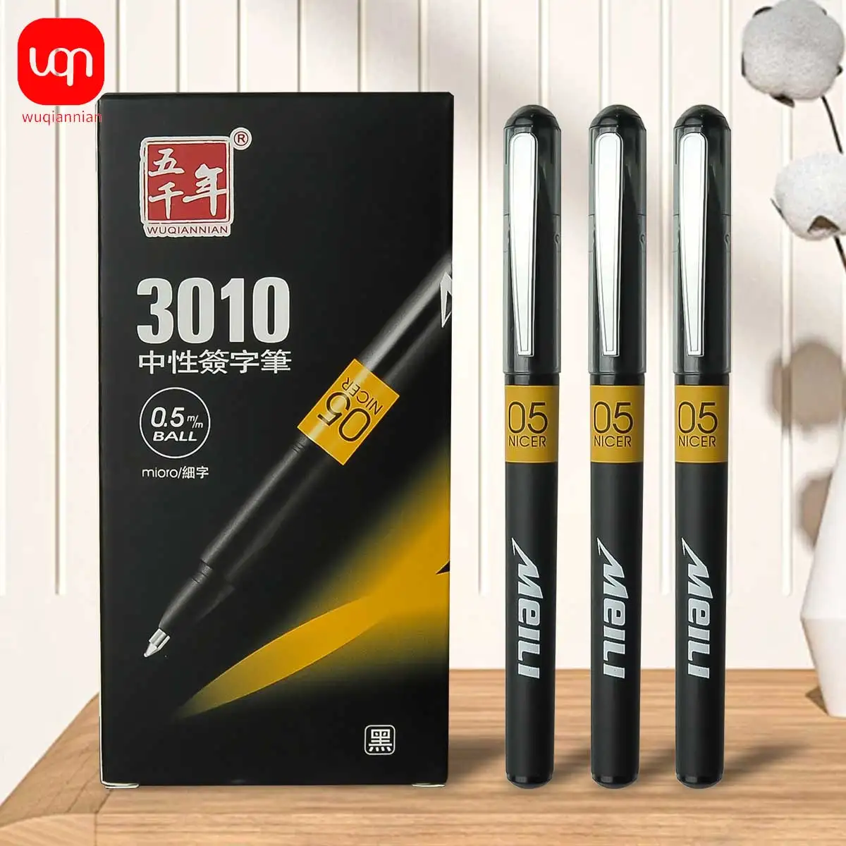 

Literary style black neutral pen, 0.5mm nib, office signature pen, carbon black pen, note taking, smooth and quick writing3/6pcs