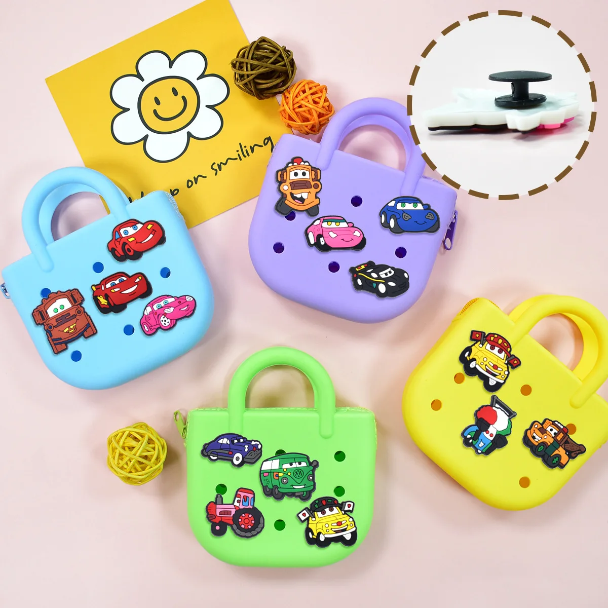 Random 18/36pcs set Race Car Shoe Charms Cartoon Racing 2D PVC Detachable Clips for Crocs Clogs Sandals Decoration Accessories