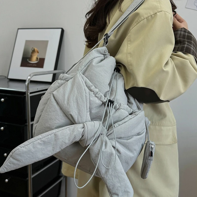 Arco amarrado crossbody saco para mulheres bolsa de ombro náilon casual versátil bolsa e bolsas femininas mochila saco de viagem bolsos mujer