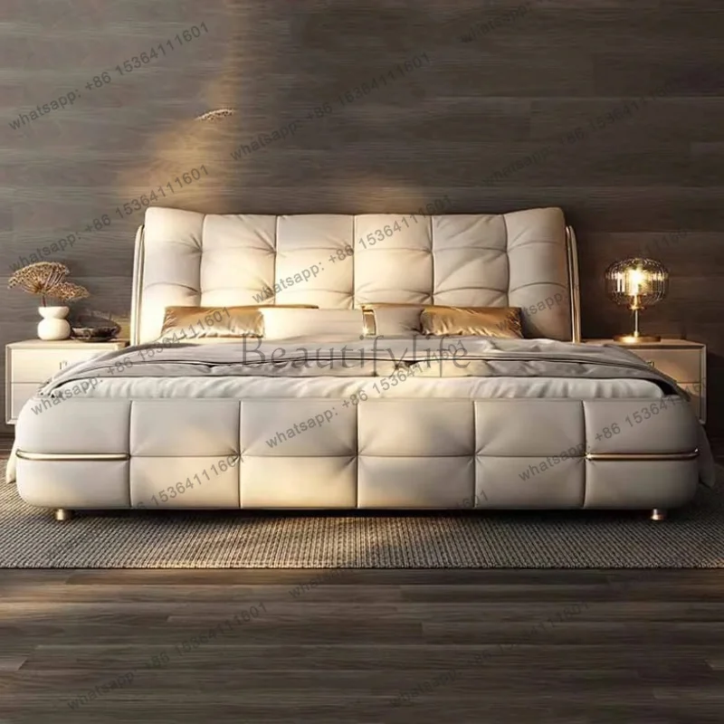 Frame European Double Bed Simple Modern Headrest Floor Bedroom Double Bed Home Queen Sleeping