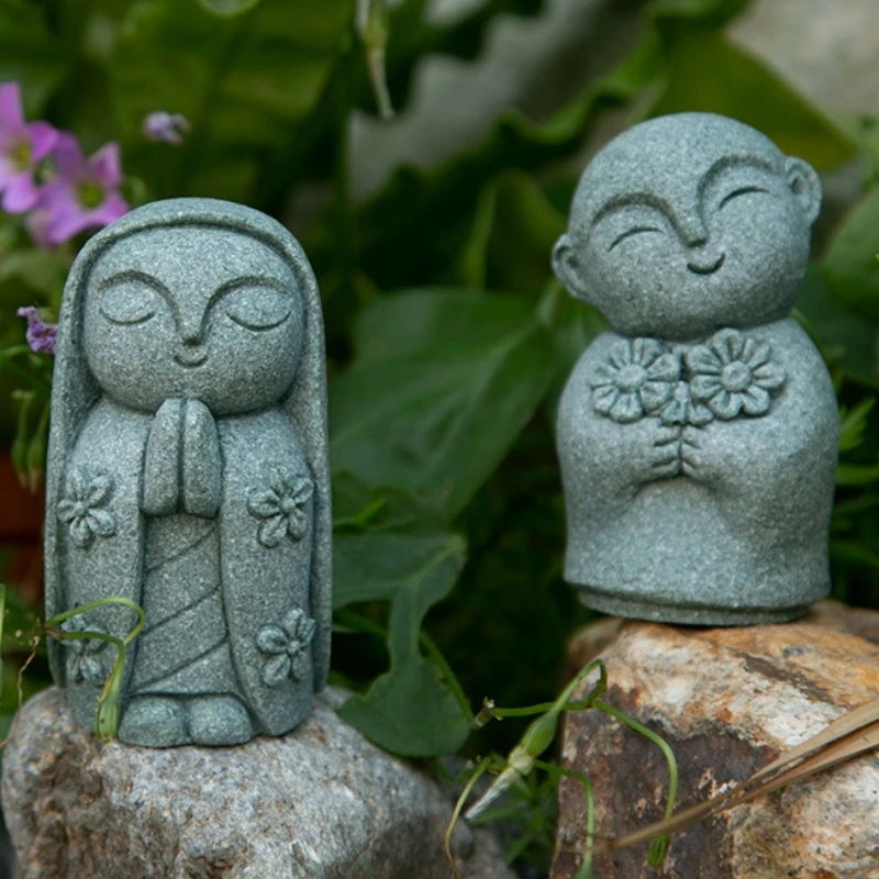 Cute Maitreya Blue Sandstone Ornaments Buddha Statues Garden Mini Ornament Japanese Home Decoration Crafts Figurines & Miniature