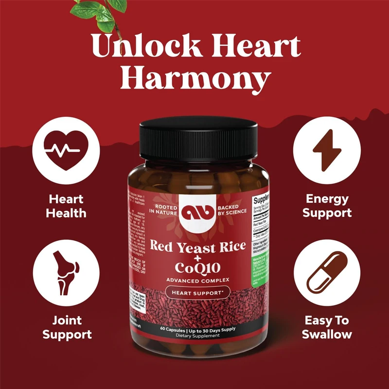 

Red yeast rice with coenzyme Q10 supplement -1200mg per serving - heart health supplement vegetarian non GMO and citrine