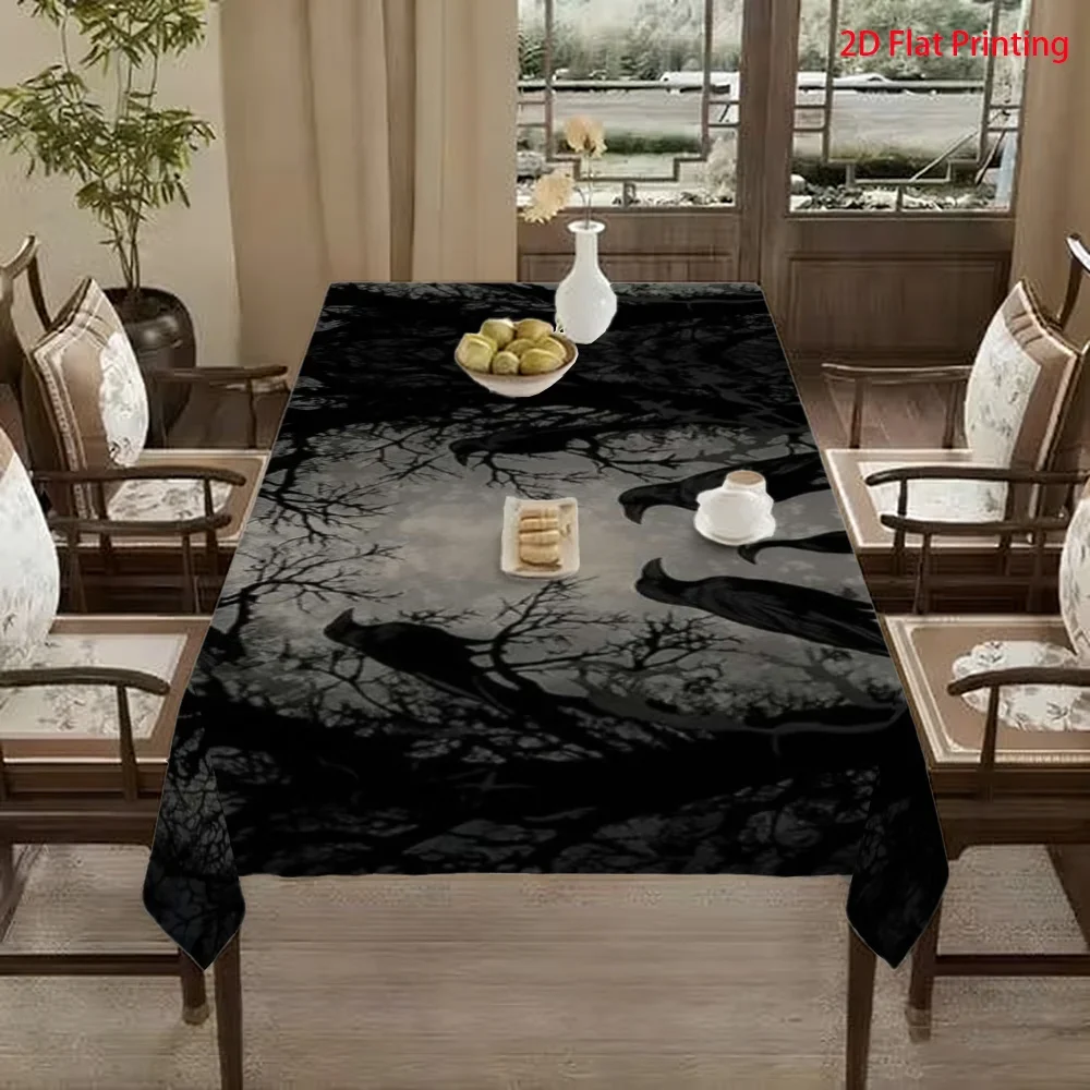 Elegant rectangular tablecloth. Mystical Gothic style. Dark forest theme. Bohemian fringed tablecloth.xzj