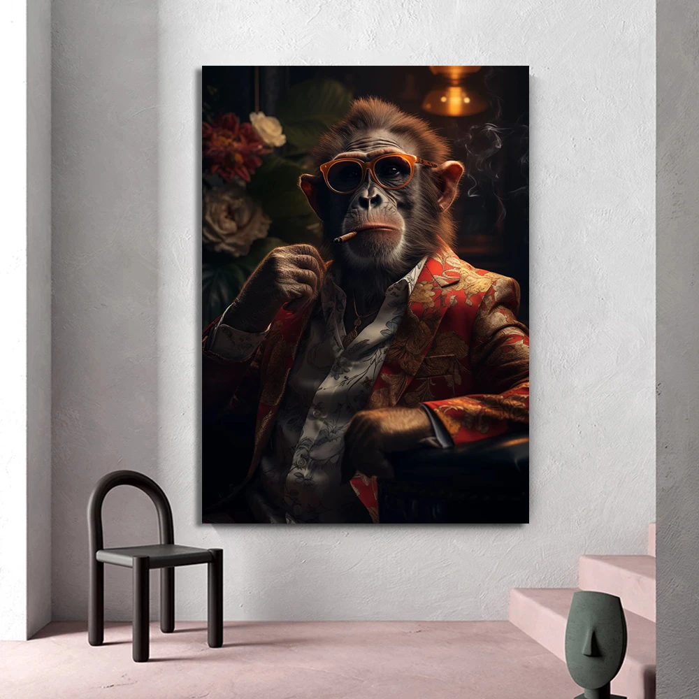 Gangster Monkey Smoking Lion Playing Billiards Posters Prints Canvas Painting Giraffe Animal Wall Art Picture Room Home Decor