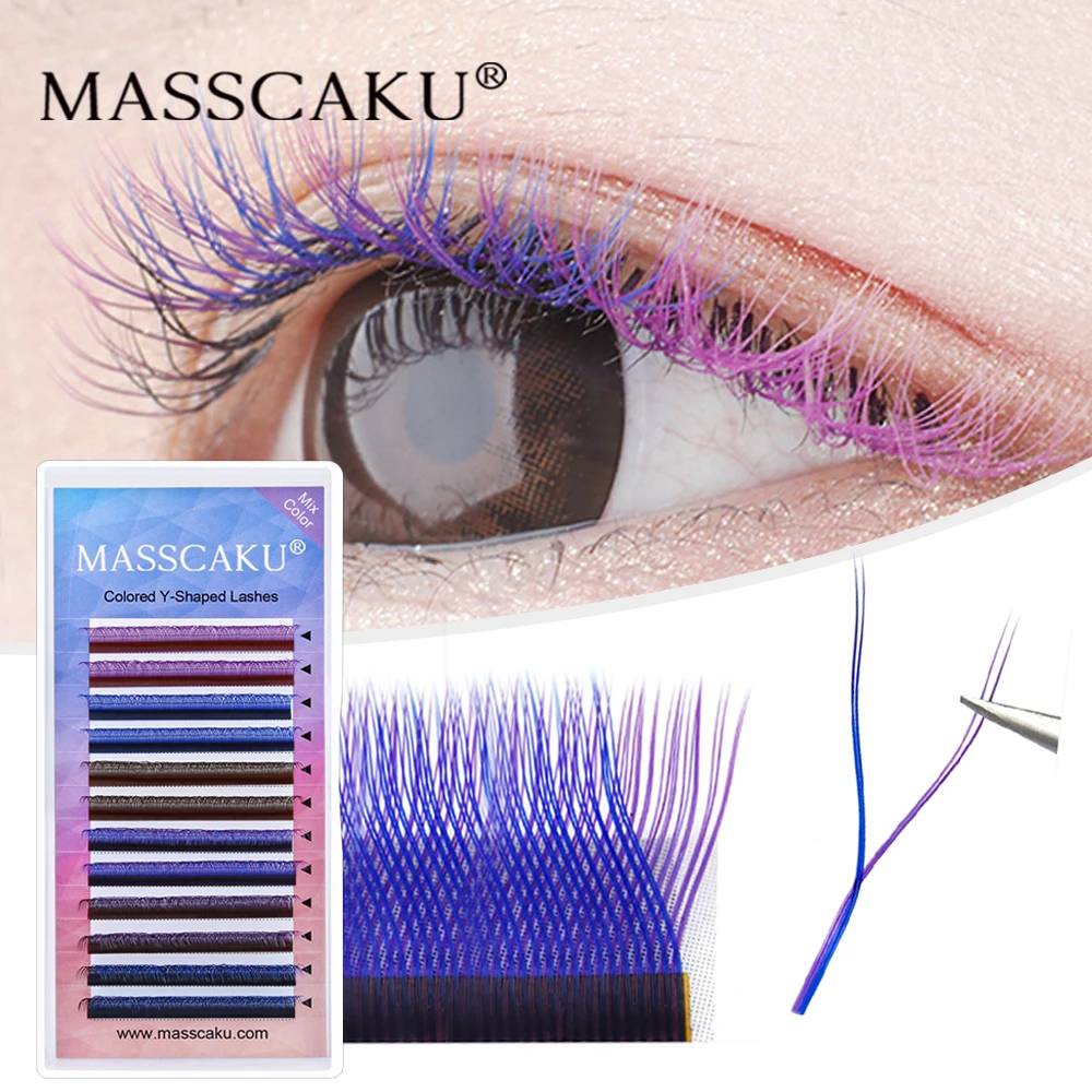 Private Label Masscaku Colored YY Eyelashes Y Shape 8-15mm Mink Russian Volume Colorful YY Lashes Extension Makeup Tools