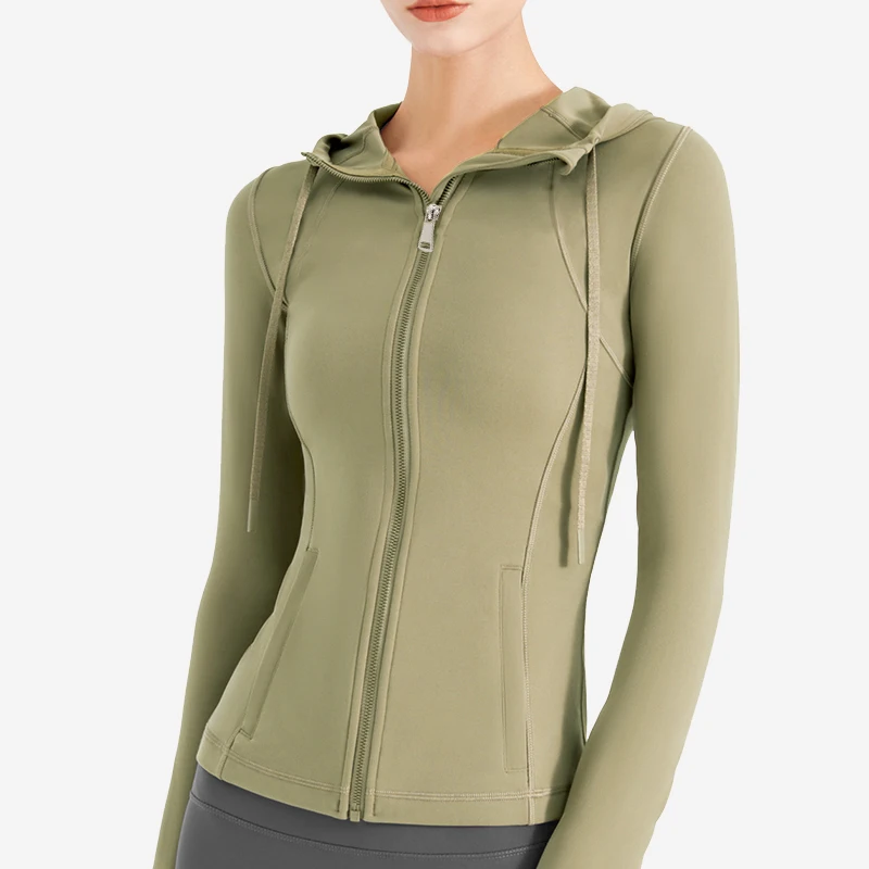 Chaqueta de Yoga sin costuras para mujer, sudaderas con capucha de manga larga para correr, entrenamiento Fiess, cremallera informal, ropa deportiva al aire libre