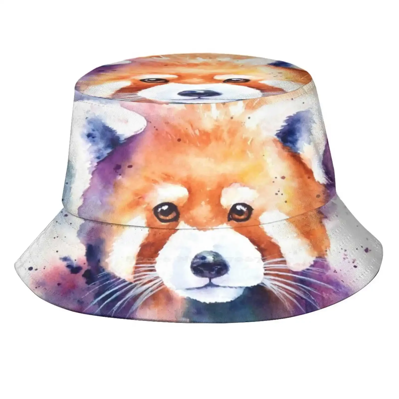 Red Panda Splash Watercolor Korean Ladies Outdoor Sun Hat Bucket Cap Red Panda Raccoon Fox Splash Art Work Watercolor Artist