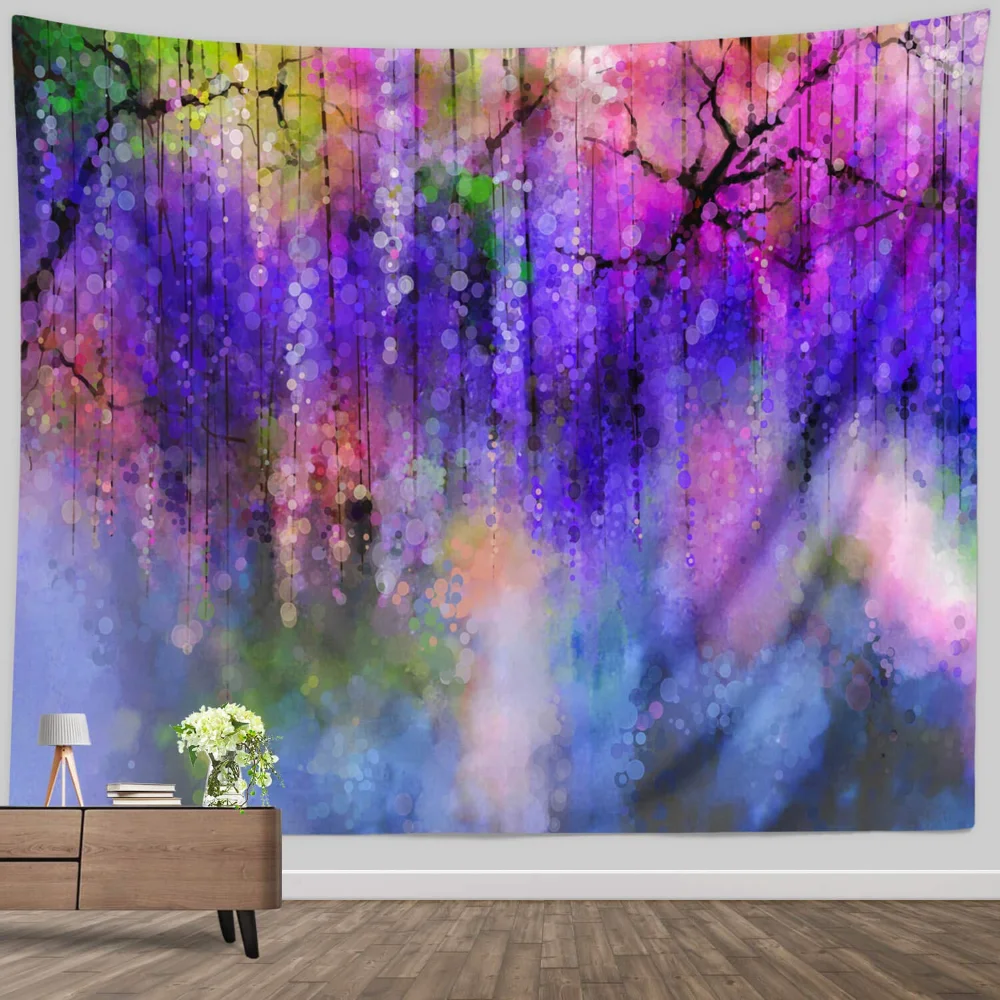 Watercolor Flower Tapestry Colorful Floral Wall Hanging Purple Artwork Tapestries Bedroom Living Room Dorm Decor Mural Blanket