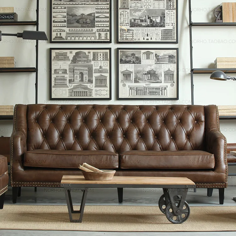 Industrial style retro distressed solid wood iron tea table, rural sofa  , living room rectangular