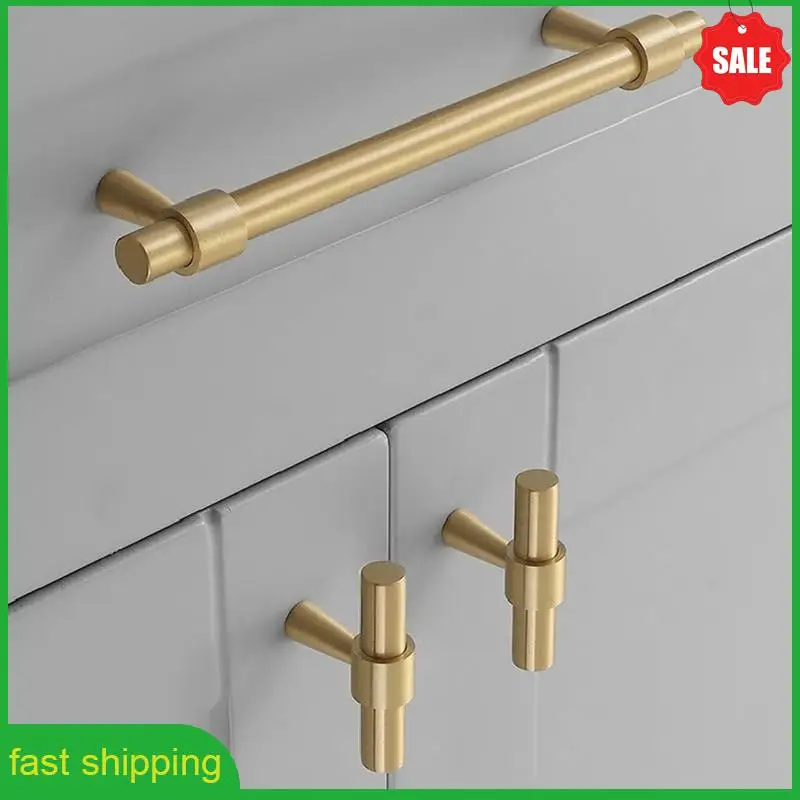A010 Brass T Type Cabinet Handles Round Gold Drawer Pulls Wardrobe Kitchen Cabinet Door Handles Brass