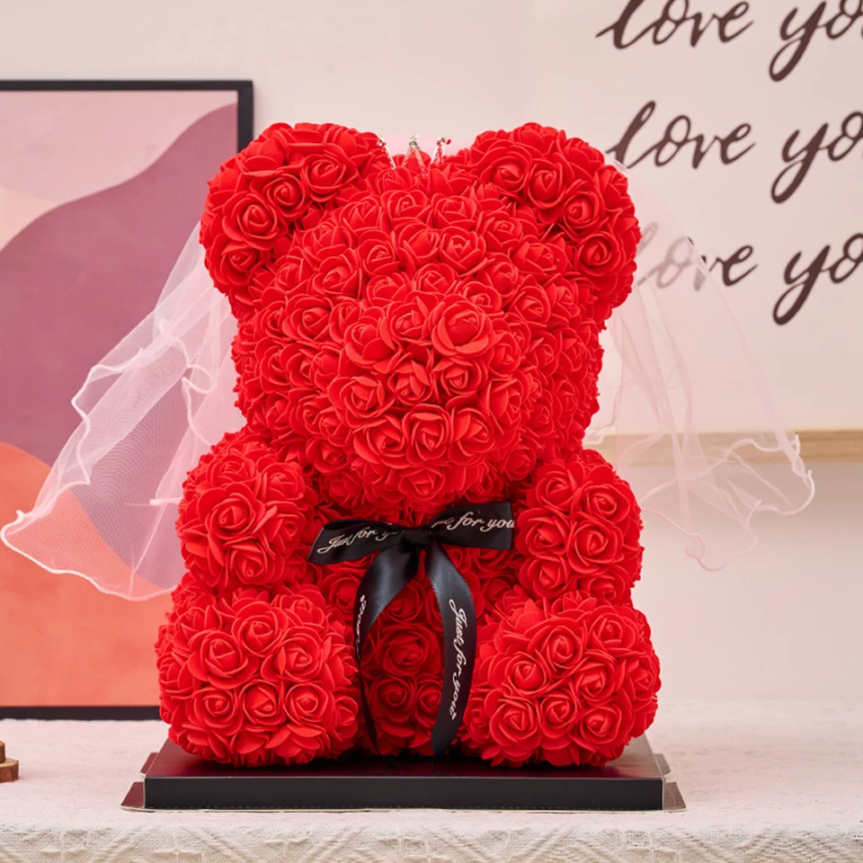 Teddy Rose Bear Artificial Flowers 25cm Rose Bear With Box Light Mom  Girlfriend Anniversary Child Birthday Valentine's Day Gift