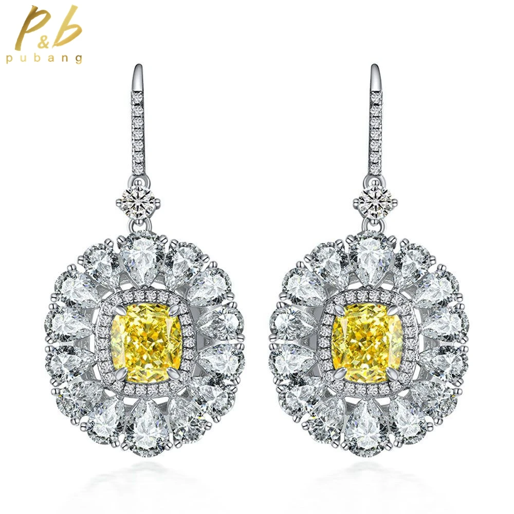 

PuBang Fine Jewelry Real 925 Sterling Silver Luxury Yellow Gemstone Stud Earrings Created Moissanite for Women Gift DropShipping